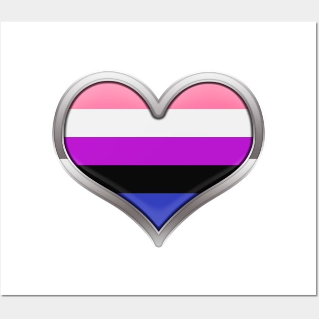 Large Gender Fluid Pride Flag Colored Heart with Chrome Frame Wall Art by LiveLoudGraphics